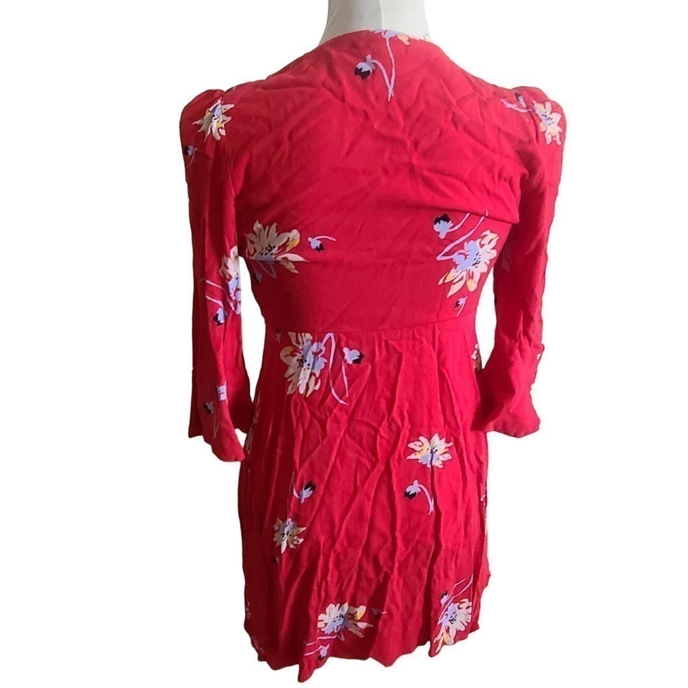 Free people Time On My Side Red Floral Print Wrap Dress small - Picture 3 of 4